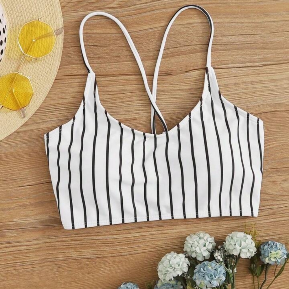 Sporty Pin Stripe Criss Cross Lace Up Back Bikini Top Size XL Mix & Match